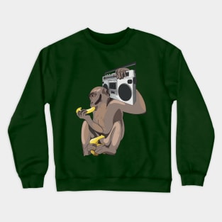 Funky monkey eating a banana listening to a boombox Crewneck Sweatshirt